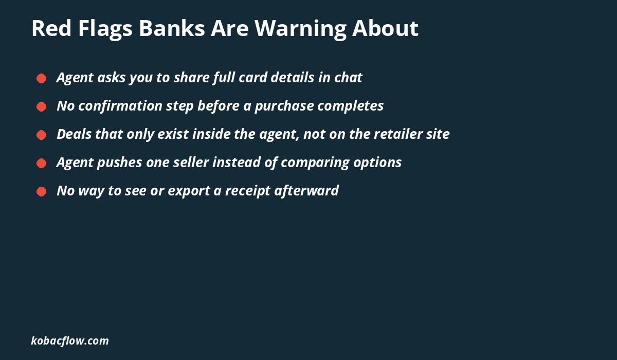 Checklist of red flags banks are warning about with AI shopping agents