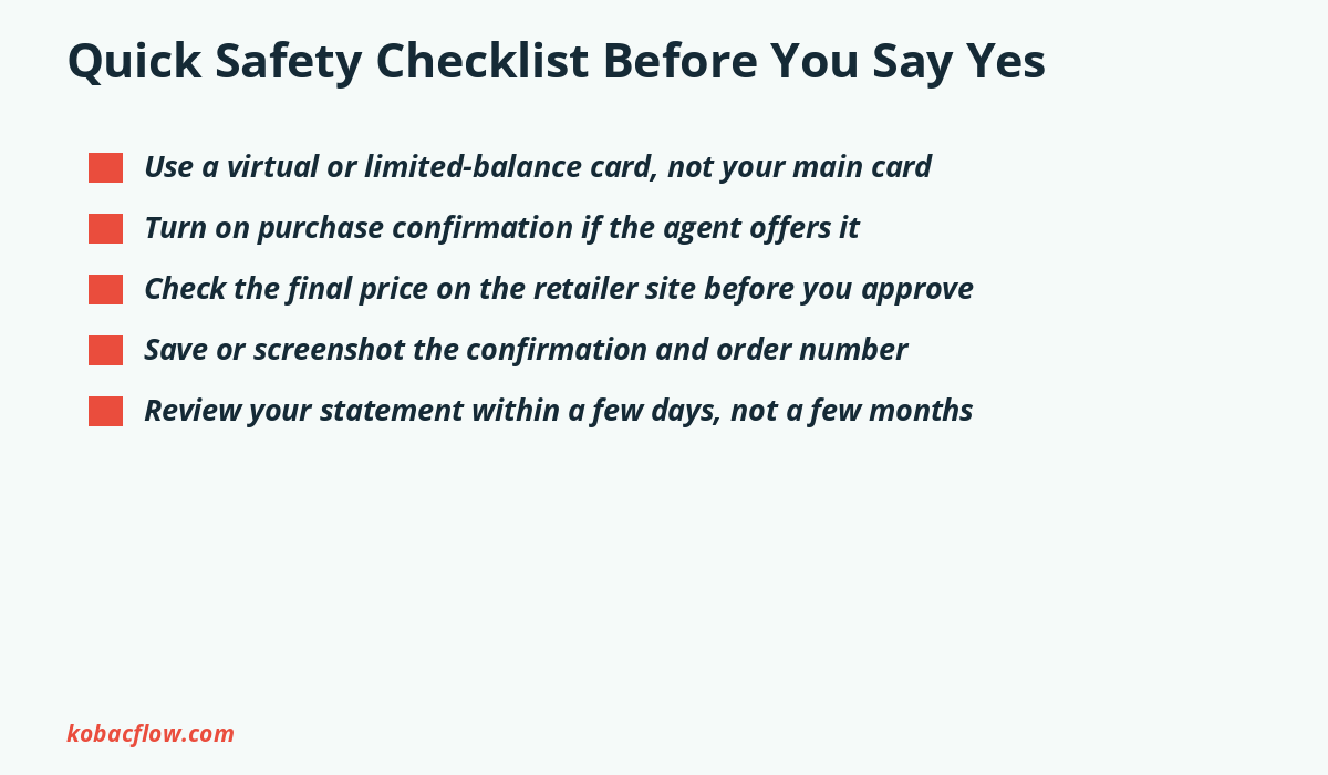 Checklist of safety steps to take before using an AI shopping agent